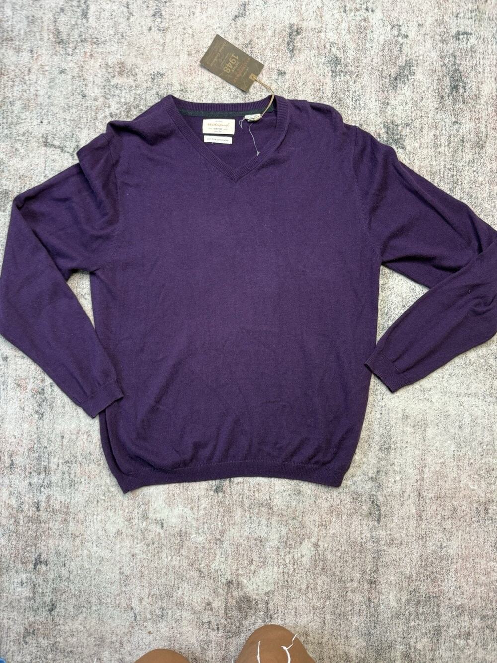 Weatherproof Vintage Men's Purple Cotton Cashmere V-Neck Sweater M